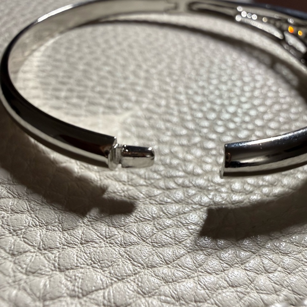 Silver-tone and Purple Women's Bangle Bracelet - 18K White Gold Filled - Picture 9 of 11